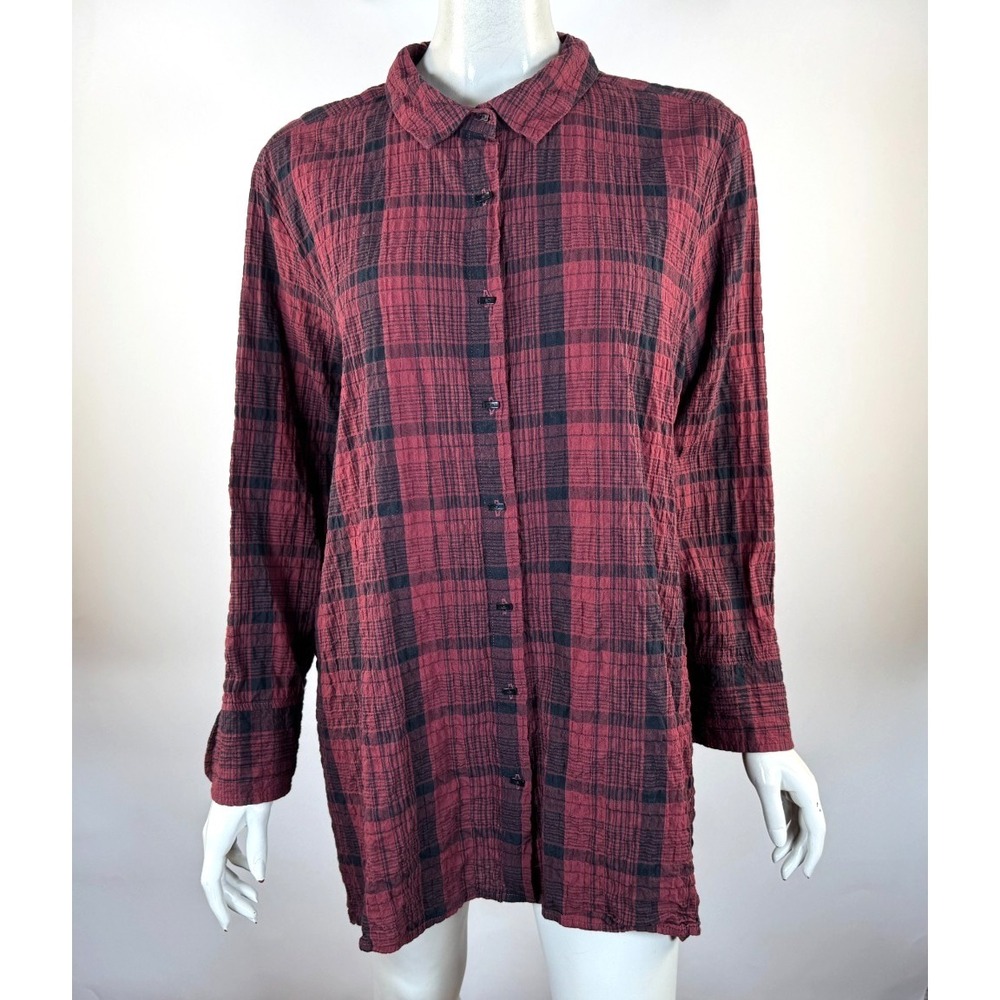 Habitat Cotton Tunic Top Women XL EUC Art To Wear Button-up‎ Shirt Long Sleeve